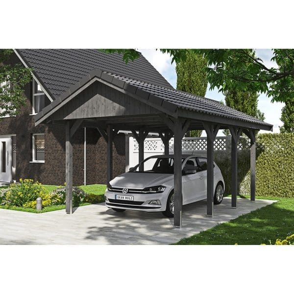 Satteldach-Carport Wallgau Schiefergrau 380 x 600 cm Dachlattung