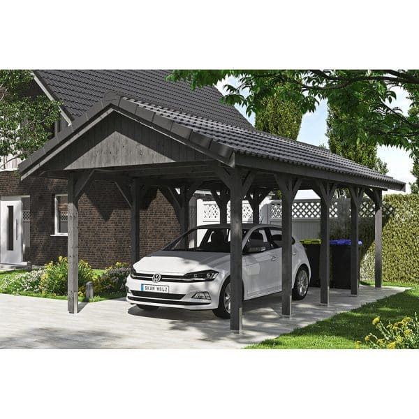 Satteldach-Carport Wallgau Schiefergrau 380 x 750 cm Dachlattung