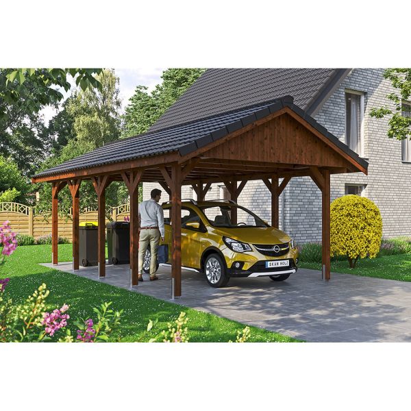 Satteldach-Carport Wallgau Nussbaum 430 x 750 cm Dachlattung