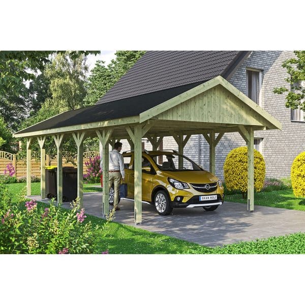 Satteldach-Carport Wallgau 430 x 900 cm schwarze Schindeln