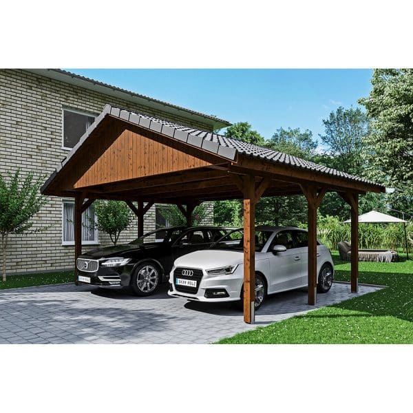 Satteldach-Carport Wallgau Nussbaum 620 x 500 cm Dachlattung