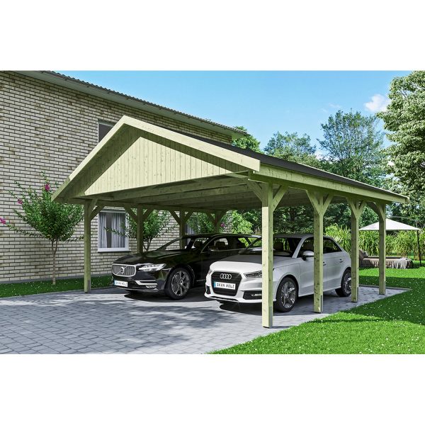 Satteldach-Carport Wallgau 620 x 600 cm schwarze Schindeln