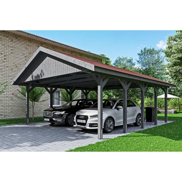 Satteldach-Carport Wallgau Schiefergrau  620 x 750 cm rote Schindeln