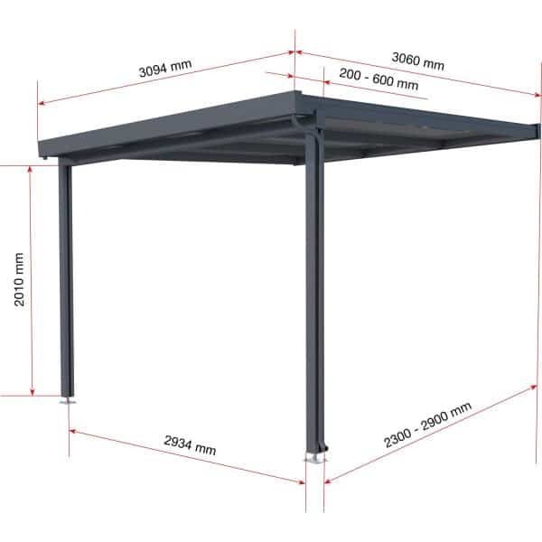 Terrassenüberdachung Premium (BxT) 309 cm x 306 cm Anthrazit Polycarbonat Opal