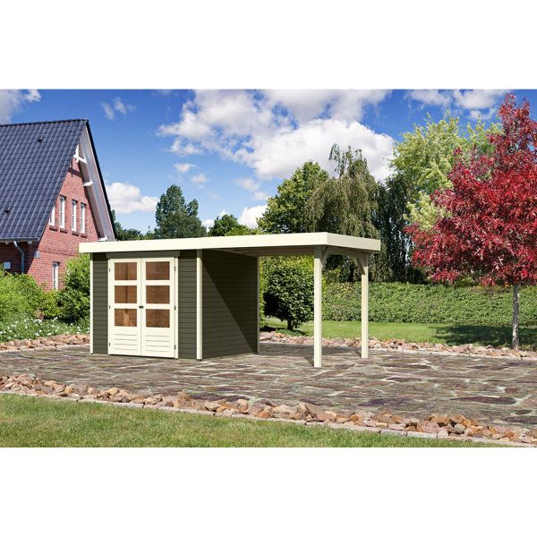 Karibu Holz-Gartenhaus/Gerätehaus Raala 3 Terragrau 462 cm x 213 cm