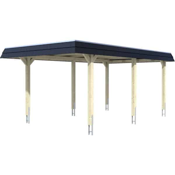 Skan Holz Carport Wendland Natur 362 x 628 cm Alu-Dach Blende Schwarz