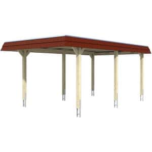 Skan Holz Carport Wendland Eiche hell 362 x 628 cm EPDM-Dach Blende Rot