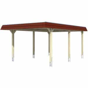 Skan Holz Carport Wendland Natur 409 x 628 cm EPDM-Dach Blende Rot