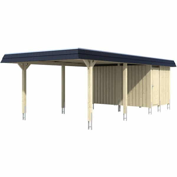 Skan Holz Carport Wendland Natur + Anbau 409 x 870 cm EPDM-Dach Blende Schwarz