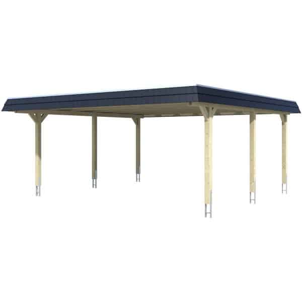 Skan Holz Doppelcarport Wendland Weiß 630 x 637 cm Alu-Dach Blende Schwarz