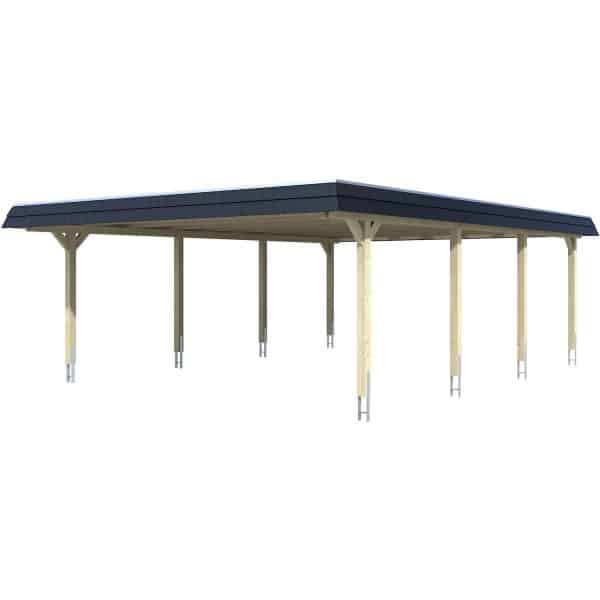 Skan Holz Doppelcarport Wendland Natur 630 x 879 cm EPDM-Dach Blende Schwarz