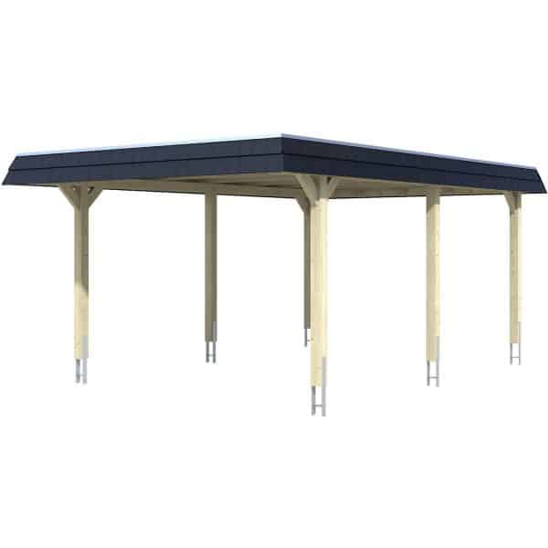 Skan Holz Carport Wendland Natur 409 x 628 cm Alu-Dach Blende Schwarz