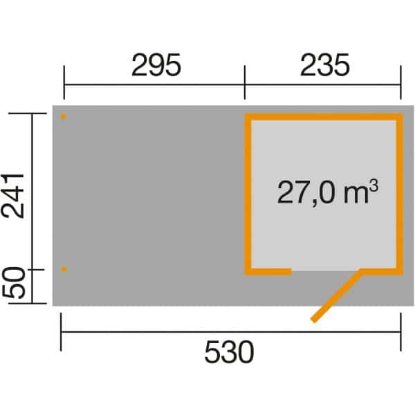 Weka Designhaus 172 B Gr.1 Anbau 295cm 575 x 314 x 226 cm Natur