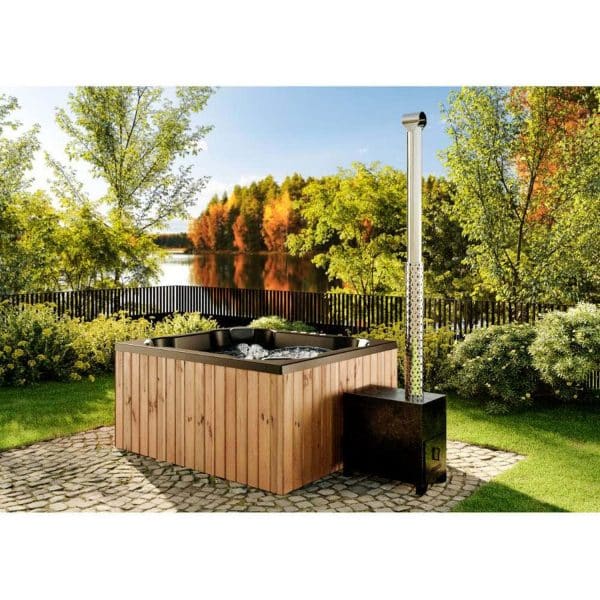 Finntherm Holz Badefass Oslo Thermoholz Whirlpool 170x200 cm Alu-Außenofen 27 kW