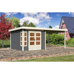 Karibu Holz-Gartenhaus/Gerätehaus Kastberg 6 Terragrau 612 cm x 303 cm mit Anbaudach