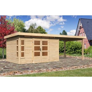 Karibu Holz-Gartenhaus/Gerätehaus Kastberg 7 Naturbelassen 702 cm x 273 cm mit Anbaudach