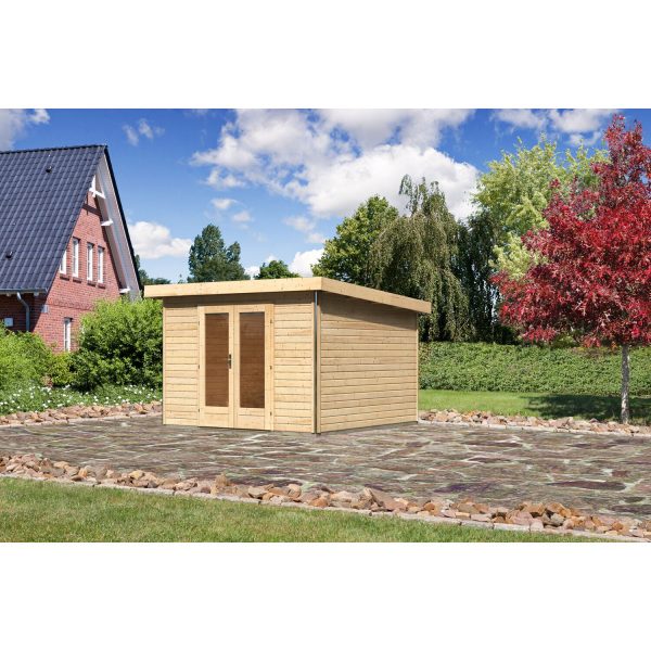 Karibu Holz-Gartenhaus/Gerätehaus Norrköping 1 Naturbelassen 359 cm x 360 cm