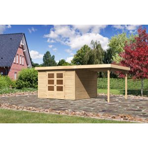 Karibu Holz-Gartenhaus/Gerätehaus Boras 6 Naturbelassen 558 cm x 331 cm mit Anbaudach
