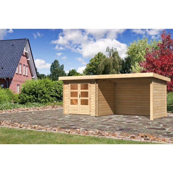 Karibu Holz-Gartenhaus/Gerätehaus Ängelholm 2 Naturbelassen 554 cm x 273 cm mit Anbaudach