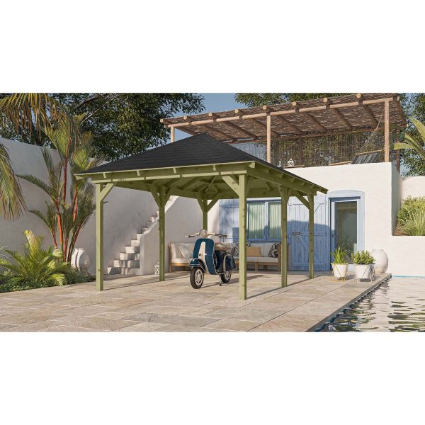 Pavillon Bever 4 Set kdi mit Schindeln Schwarz 429 cm x 289 cm x 296 cm