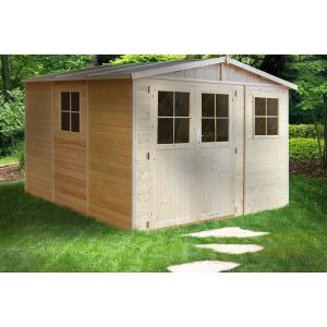 Timbela Gartenhaus/Gerätehaus Holz M335F+M335G 9 m² mit Fenstern Tür mit Schloß und Boden