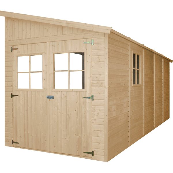 Timbela Anbau-Gartenhaus/Gerätehaus Holz M341+M341G 10 m² ohne Seitenwand mit Boden