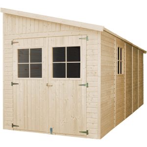 Timbela Anbau-Gartenhaus/Gerätehaus Holz M341A+M341G 10 m² mit Seitenwand und Boden