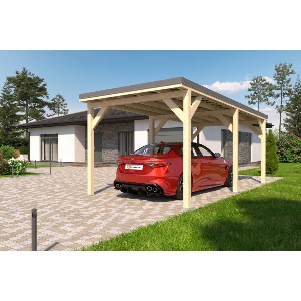 Holzbrüder Einzelcarport Ralf Natur 300 cm x 600 cm Blechdach Dunkelgrau