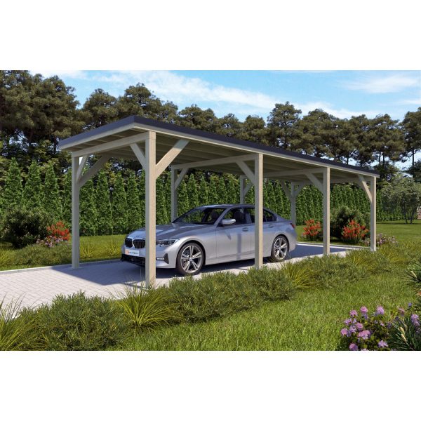 Holzbrüder Einzelcarport Ralf Natur 300 cm x 868 cm Blechdach Schwarz