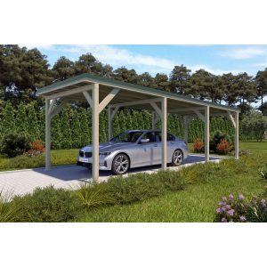 Holzbrüder Einzelcarport Ralf Natur 300 cm x 868 cm Blechdach Dornengrün