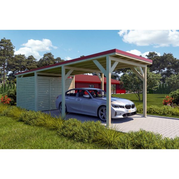 Holzbrüder Carport Ralf mit Geräteraum Imprägniert 300 x 868 cm Rot