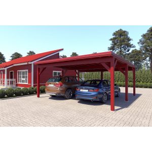 Holzbrüder Doppelcarport Ralf Oxidrot 600 cm x 600 cm Blechdach Rot