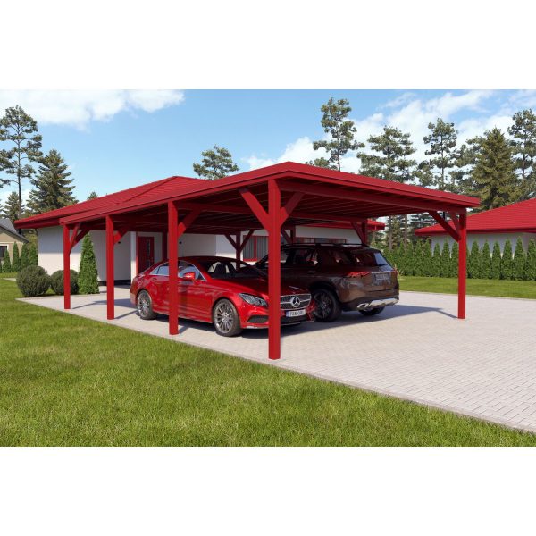 Holzbrüder Doppelcarport Ralf Oxidrot 600 cm x 868 cm Blechdach Rot