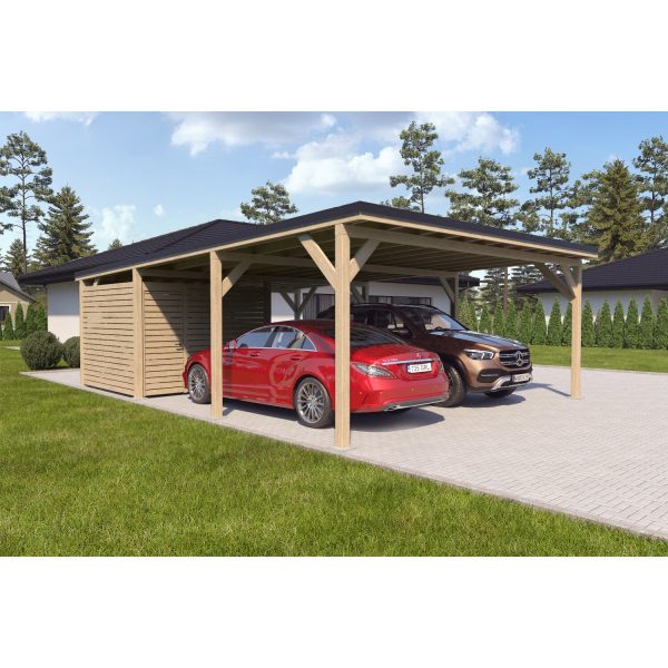 Holzbrüder Doppelcarport Ralf m. kl. Geräteraum Impräg. 600 x 868 cm Schwarz