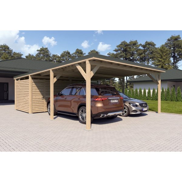 Holzbrüder Doppelcarport Ralf mit Geräteraum Natur 600 x 868 cm Dornengrün