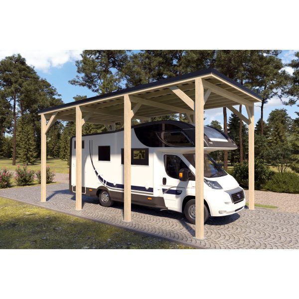 Holzbrüder Camping-Carport Ralf Natur 400 cm x 700 cm Blechdach Schwarz