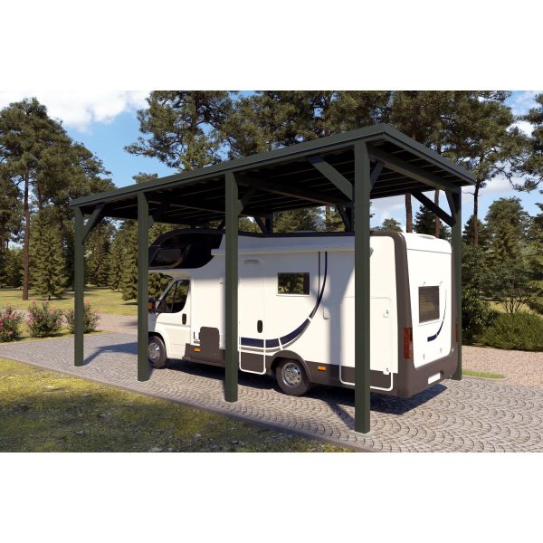 Holzbrüder Camping-Carport Ralf Chromoxidgrün 400 x 700 cm Blechdach Dornengrün