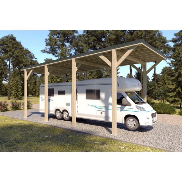 Holzbrüder Camping-Carport Ralf Imprägniert 400 x 800 cm Blechdach Dornengrün