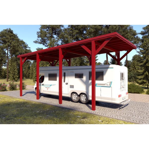 Holzbrüder Camping-Carport Ralf Oxidrot 400 cm x 800 cm Blechdach Rot