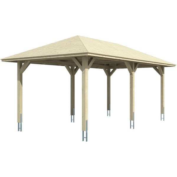 Skan Holz Carport Taunus 374 cm x 656 cm Nussbaum