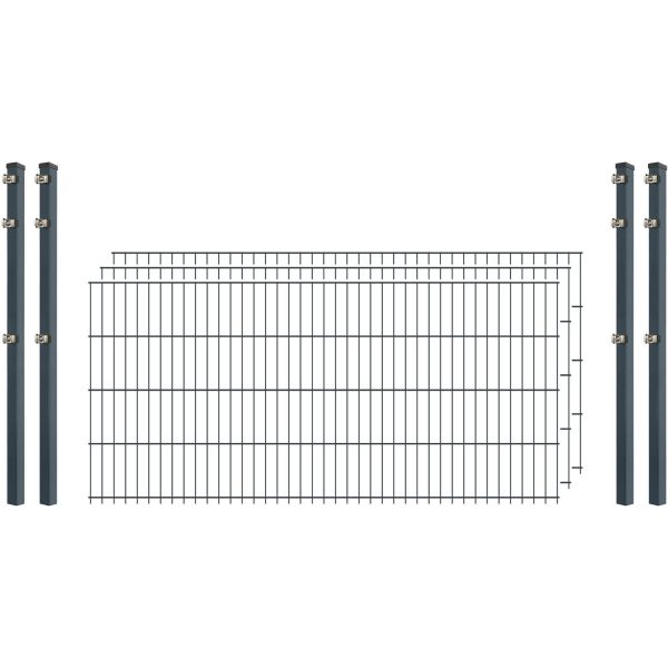 Einsteiger-Zaunset 5/4/5 Doppelstab 3 Matten + 4 Pfosten 250/83 cm Anthrazit