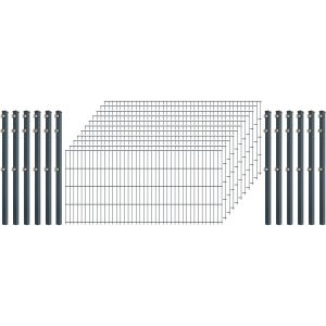 Einsteiger-Zaunset 5/4/5 Doppelstab 11 Matten + 12 Pfosten 250/83 cm Anthrazit