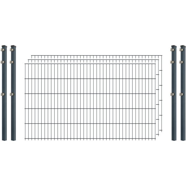 Einsteiger-Zaunset 5/4/5 Doppelstab 3 Matten + 4 Pfosten 250/13 cm Anthrazit