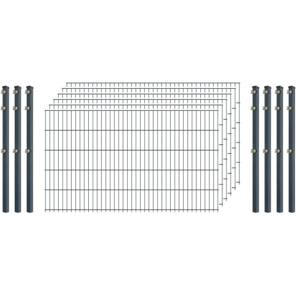 Einsteiger-Zaunset 5/4/5 Doppelstab 6 Matten + 7 Pfosten 250/103 cm Anthrazit