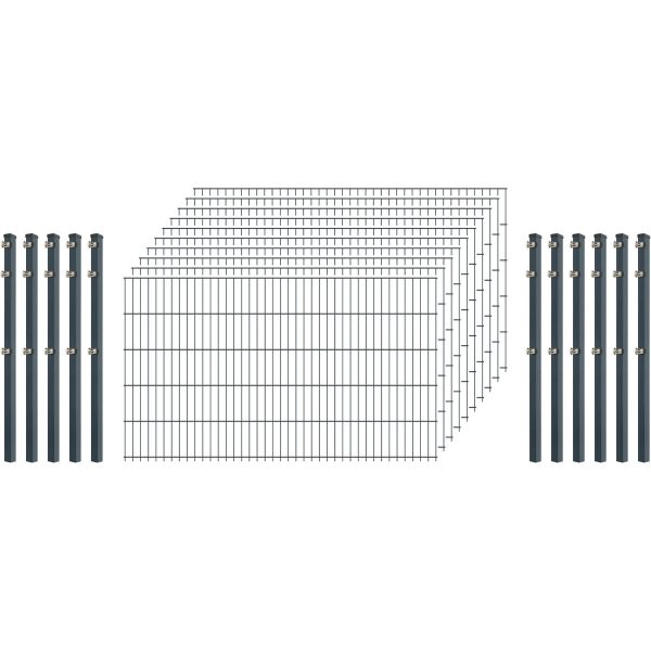 Einsteiger-Zaunset 5/4/5 Doppelstab 10 Matten +11 Pfosten 250/103 cm Anthrazit