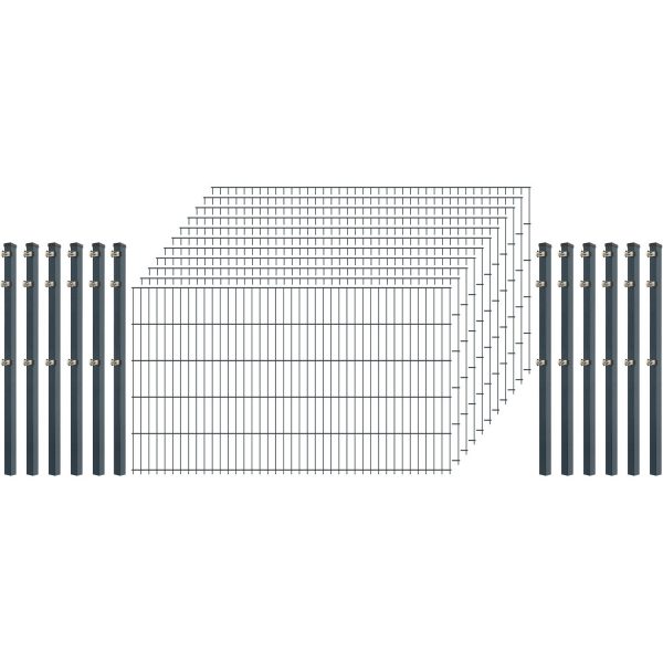 Einsteiger-Zaunset 5/4/5 Doppelstab 11 Matten + 12 Pfosten 250/103 cm Anthrazit