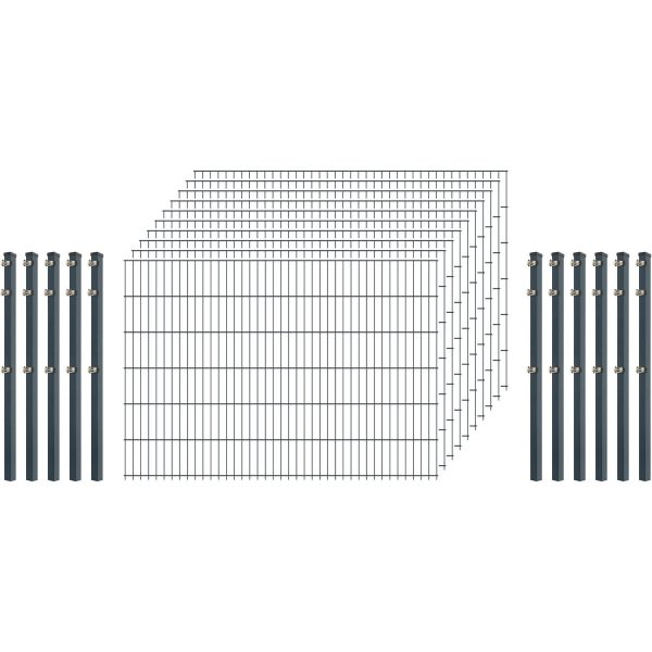 Einsteiger-Zaunset 5/4/5 Doppelstab 10 Matten +11 Pfosten 250/123 cm Anthrazit