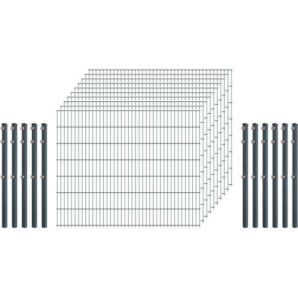 Einsteiger-Zaunset 5/4/5 Doppelstab 10 Matten +11 Pfosten 250/143 cm Anthrazit