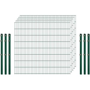 Einsteiger-Zaunset 5/4/5 Doppelstab 5 Matten + 6 Pfosten 250/163 cm Dunkelgrün