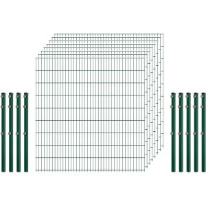 Einsteiger-Zaunset 5/4/5 Doppelstab 8 Matten + 9 Pfosten 250/183 cm Dunkelgrün